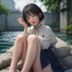 韩剧追剧指南主编小林，戴眼镜的年轻女性，书架背景，专业编辑形象